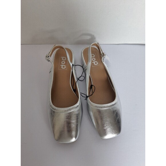 POP Tameo Metallic Heeled Slingback Sandals Ballet Flats Women's Sz 9M NWOB - Picture 2 of 9